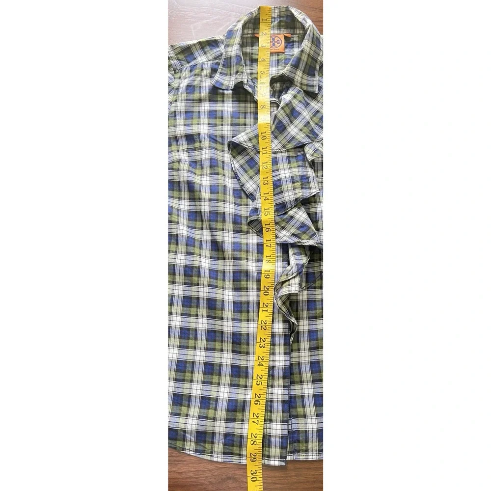 Tory Burch Preppy Tartan Plaid Button Ruffle Preppy Dark Academia Tailored SZ 6